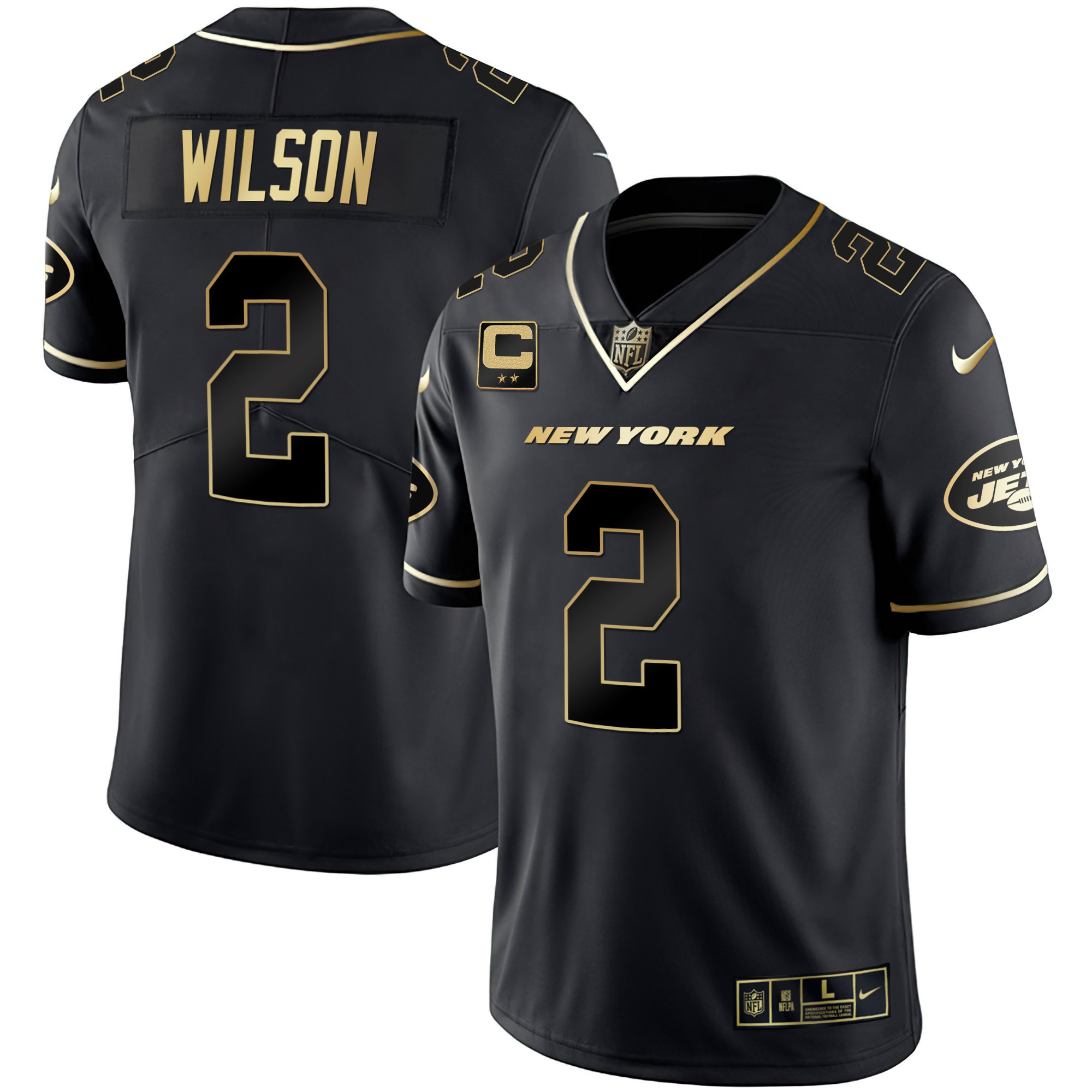 Zach Wilson Men's New York Jets Black Gold & White Gold Vapor Limited Jersey - All Stitched