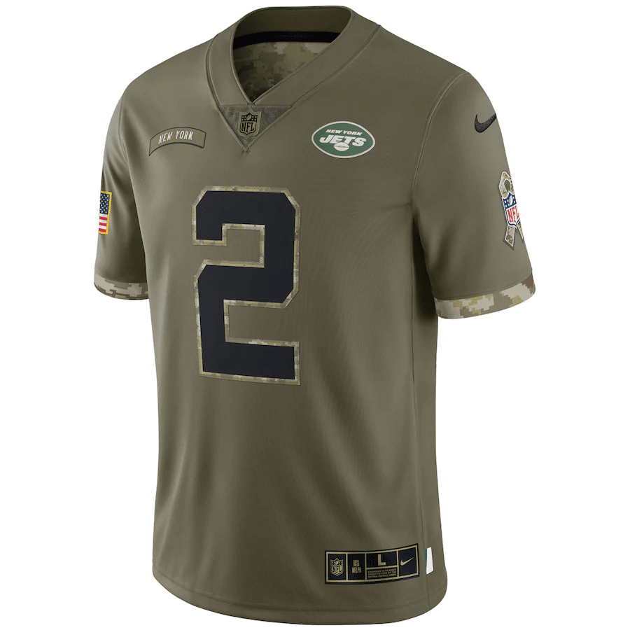 Zach Wilson New York Jets 2022 Salute To Service Limited Stitched Jersey – Olive