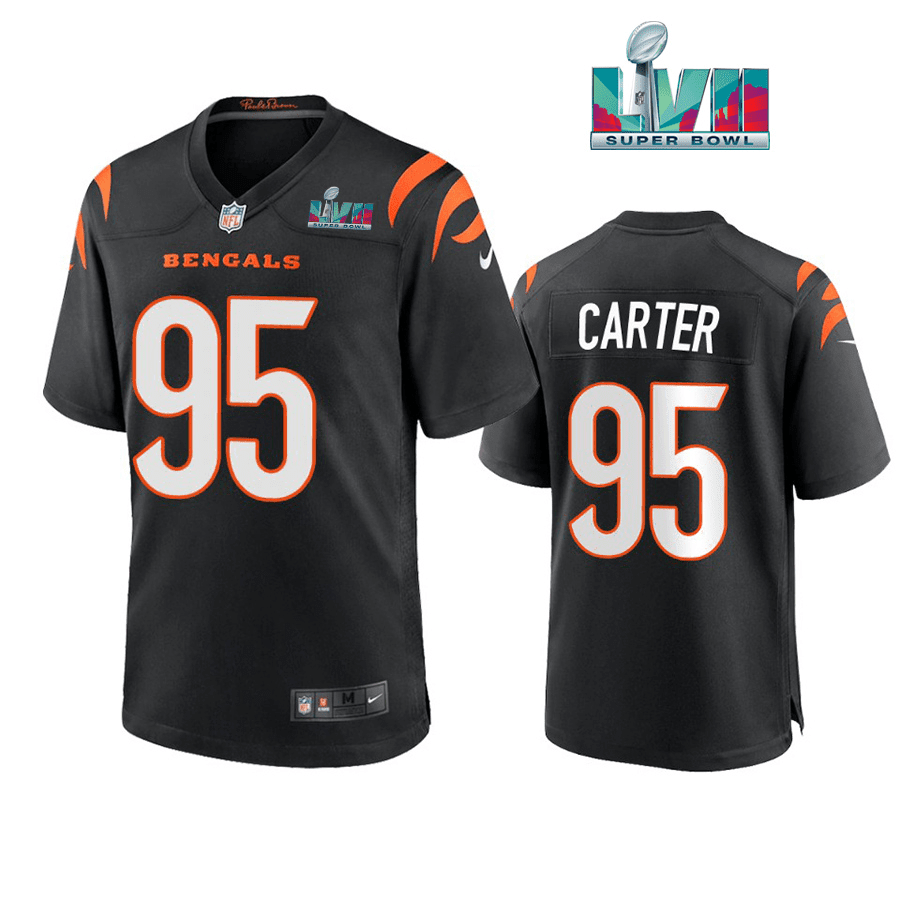 Zachary Carter 95 Cincinnati Bengals Super Bowl LVII Men Game Stitched Jersey- Black