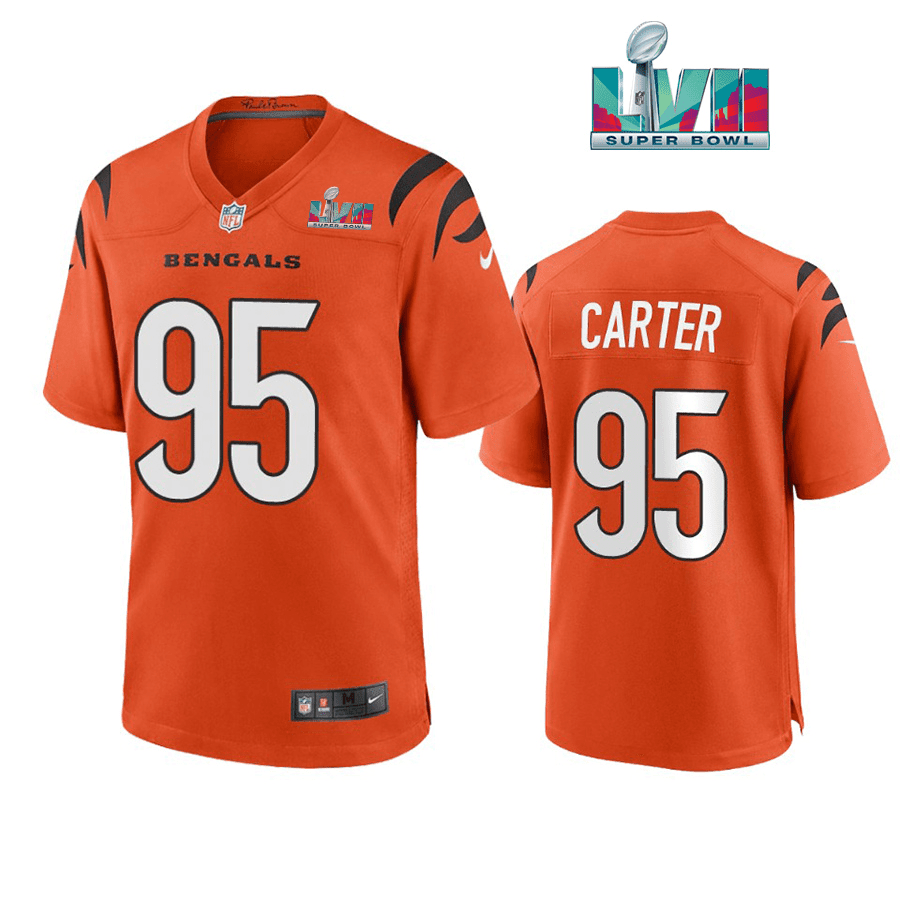 Zachary Carter 95 Cincinnati Bengals Super Bowl LVII Men Game Stitched Jersey- Orange