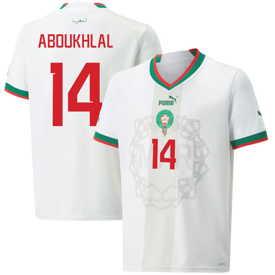 Zakaria Aboukhlal 14 Morocco National Team 2022-23 Qatar World Cup Men Away Jersey – White
