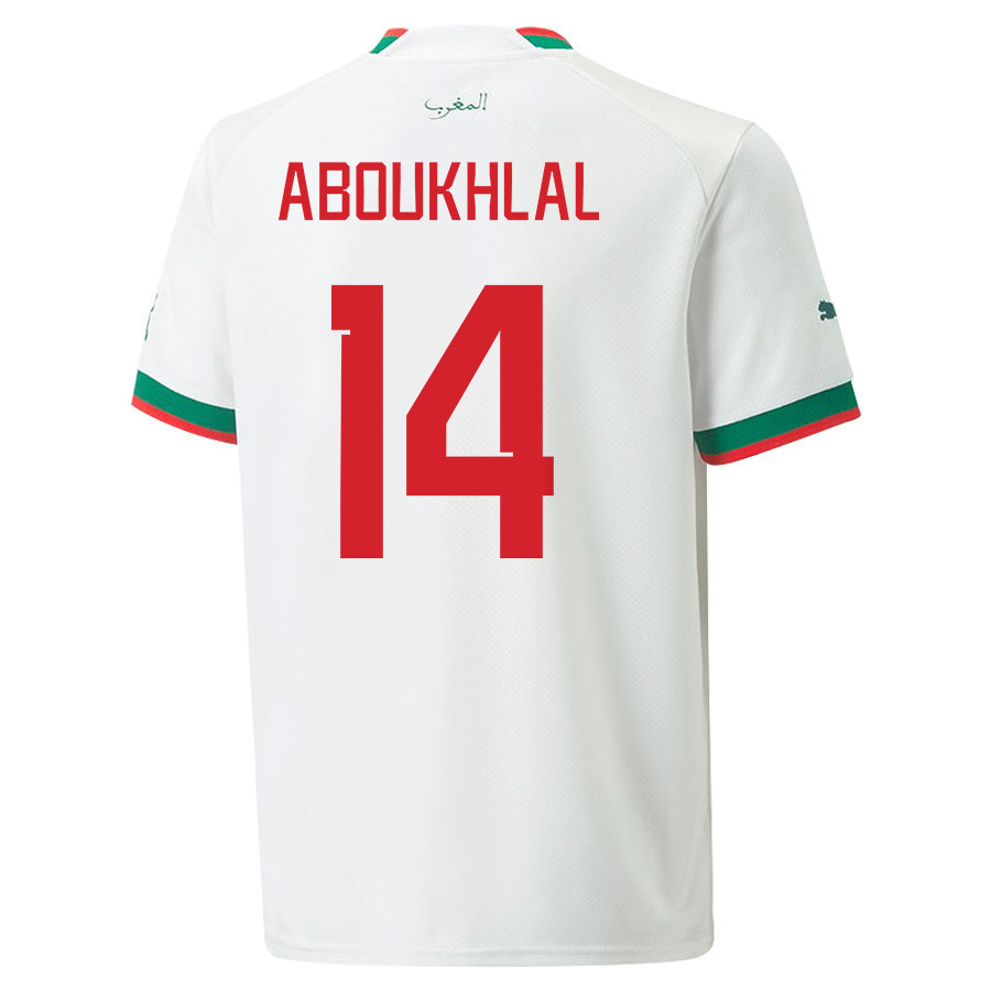 Zakaria Aboukhlal 14 Morocco National Team 2022-23 Qatar World Cup Men Away Jersey – White