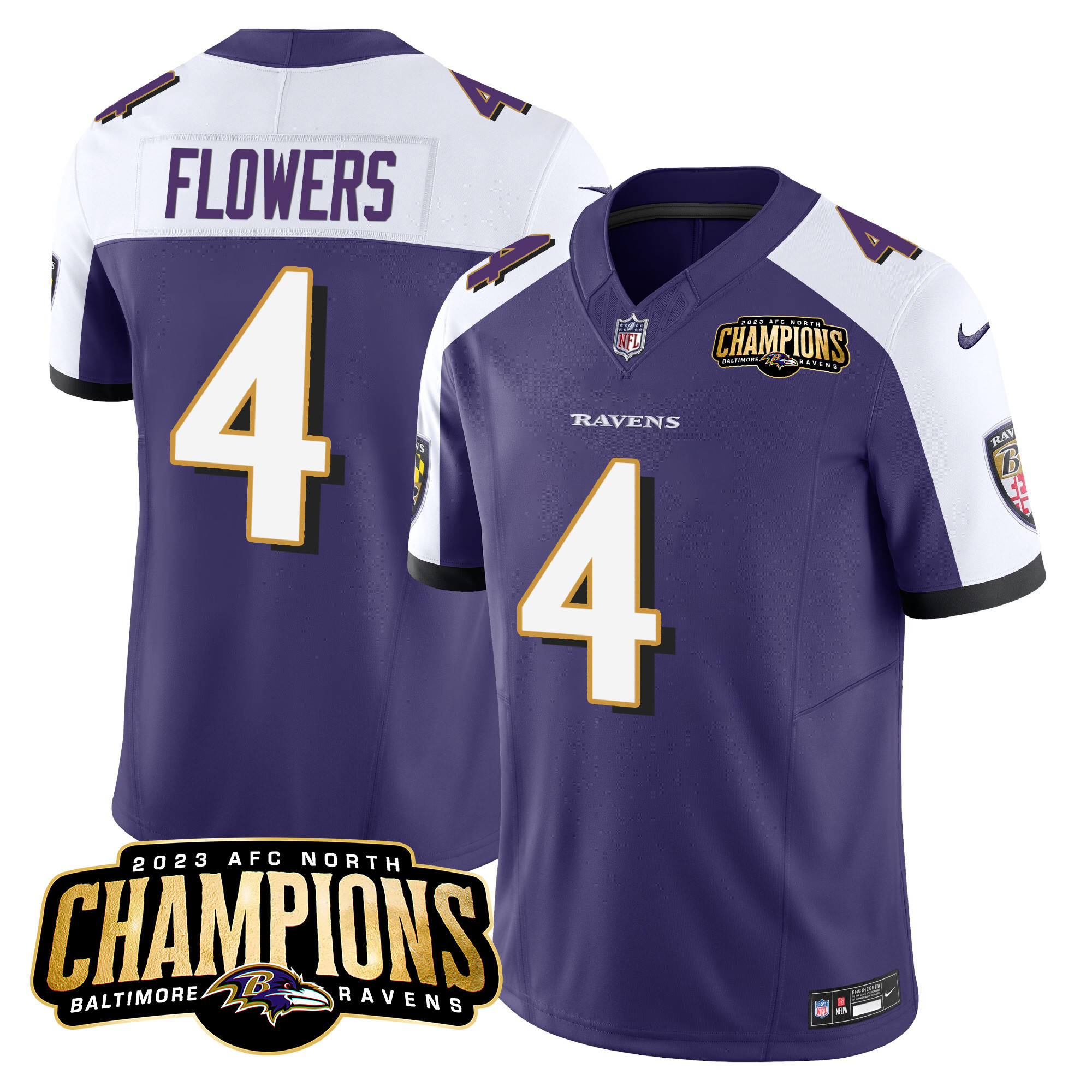 Zay Flowers Men's Baltimore Ravens 2023 Afc North Champions Patch Vapor Limited Purple Alternate Jersey All Stitched