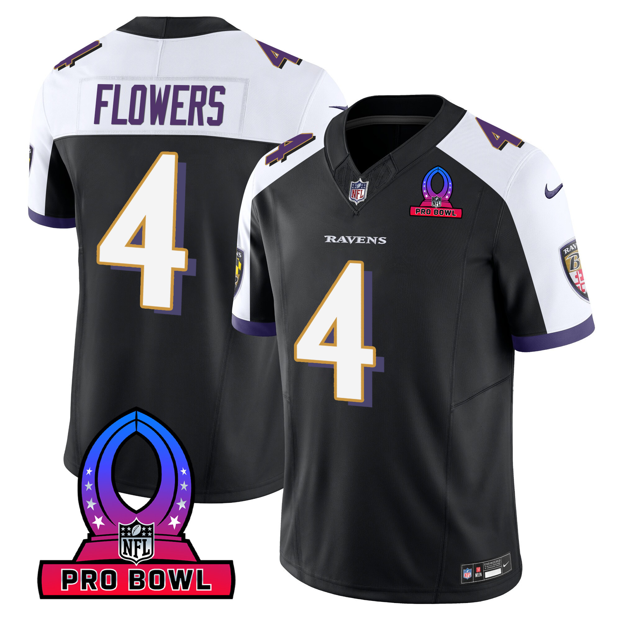 Zay Flowers Men's Baltimore Ravens 2024 Pro Bowl Patch Vapor Black Alternate Jersey All Stitched