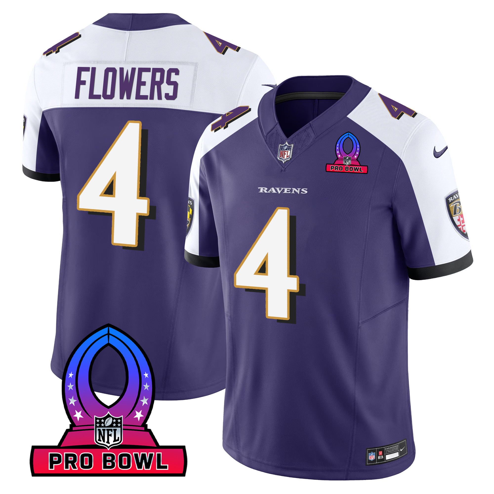 Zay Flowers Men's Baltimore Ravens 2024 Pro Bowl Patch Vapor Purple Alternate Jersey All Stitched