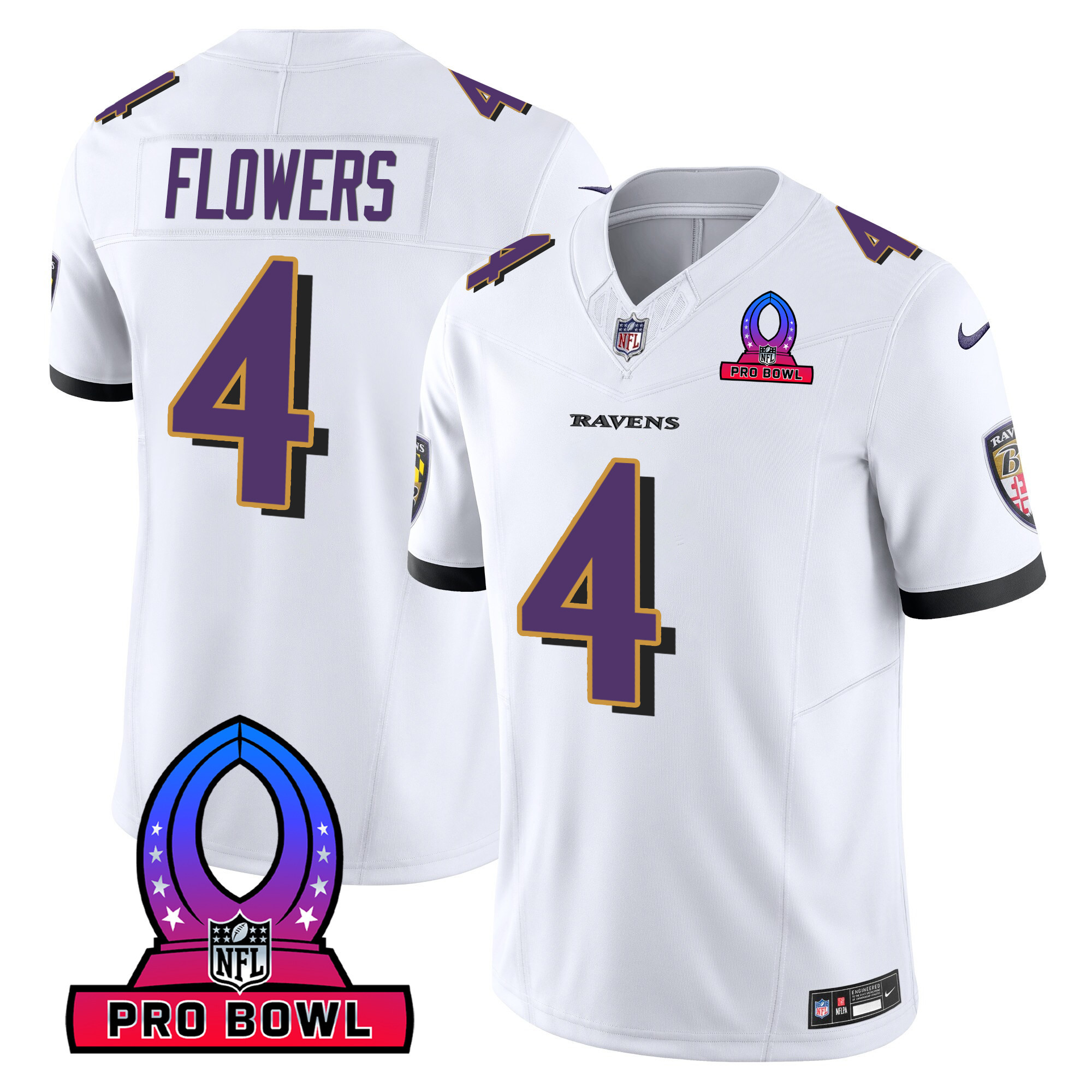 Zay Flowers Men's Baltimore Ravens 2024 Pro Bowl Patch Vapor White Jersey All Stitched