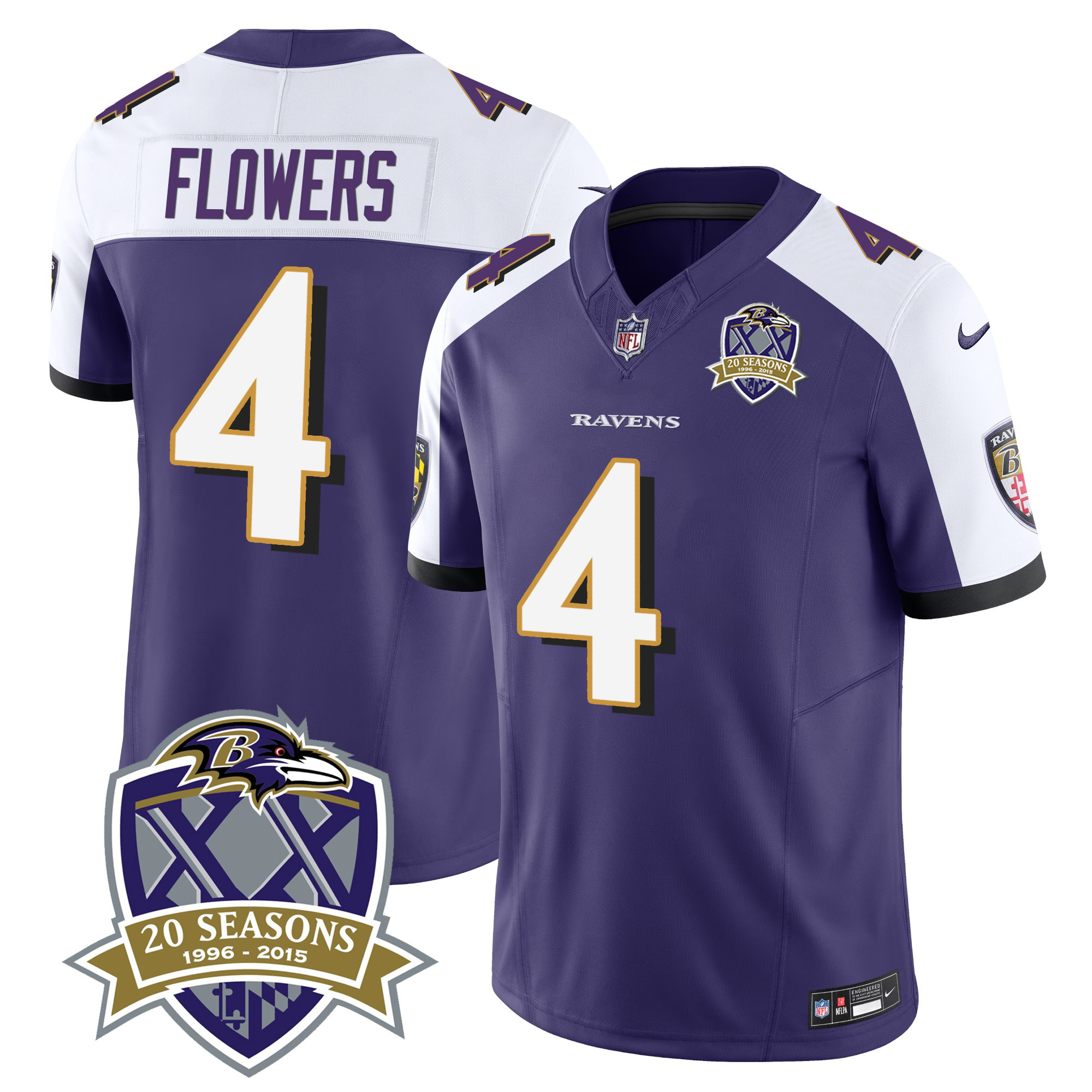 Zay Flowers Men's Baltimore Ravens 20Th Season Patch Vapor Limited Purple Alternate Jersey All Stitched