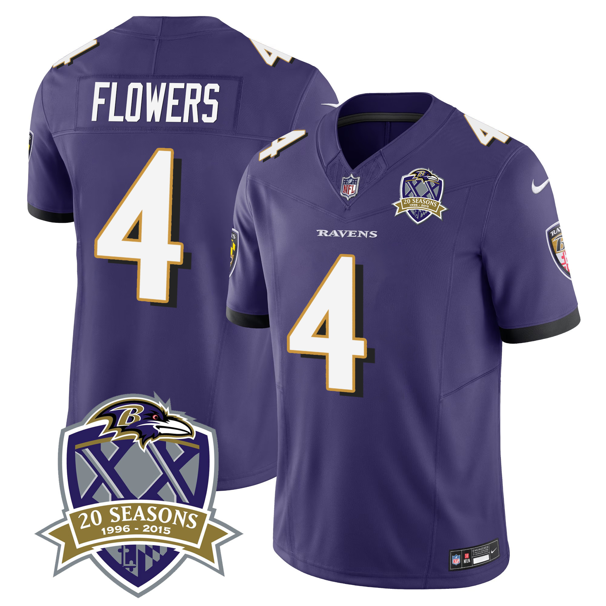 Zay Flowers Men's Baltimore Ravens 20Th Season Patch Vapor Limited Purple Jersey All Stitched