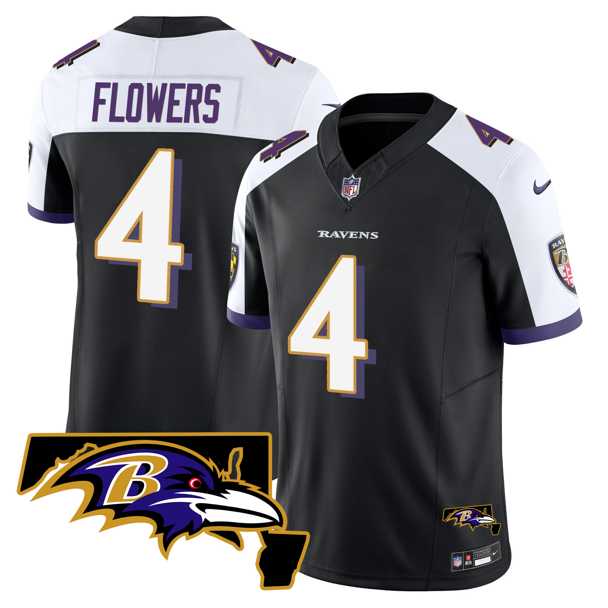 Zay Flowers Men's Baltimore Ravens Maryland Patch Vapor Limited Black Alternate Jersey All Stitched