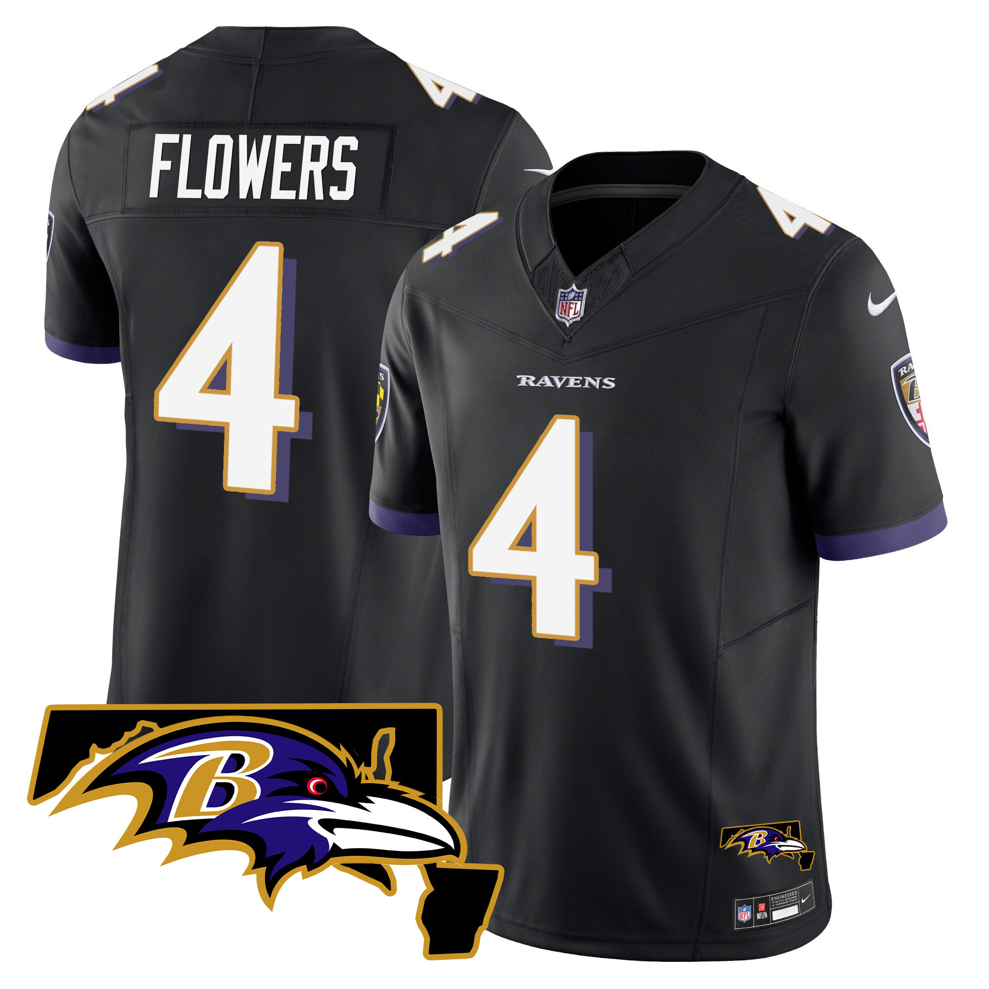Zay Flowers Men's Baltimore Ravens Maryland Patch Vapor Limited Black Jersey All Stitched