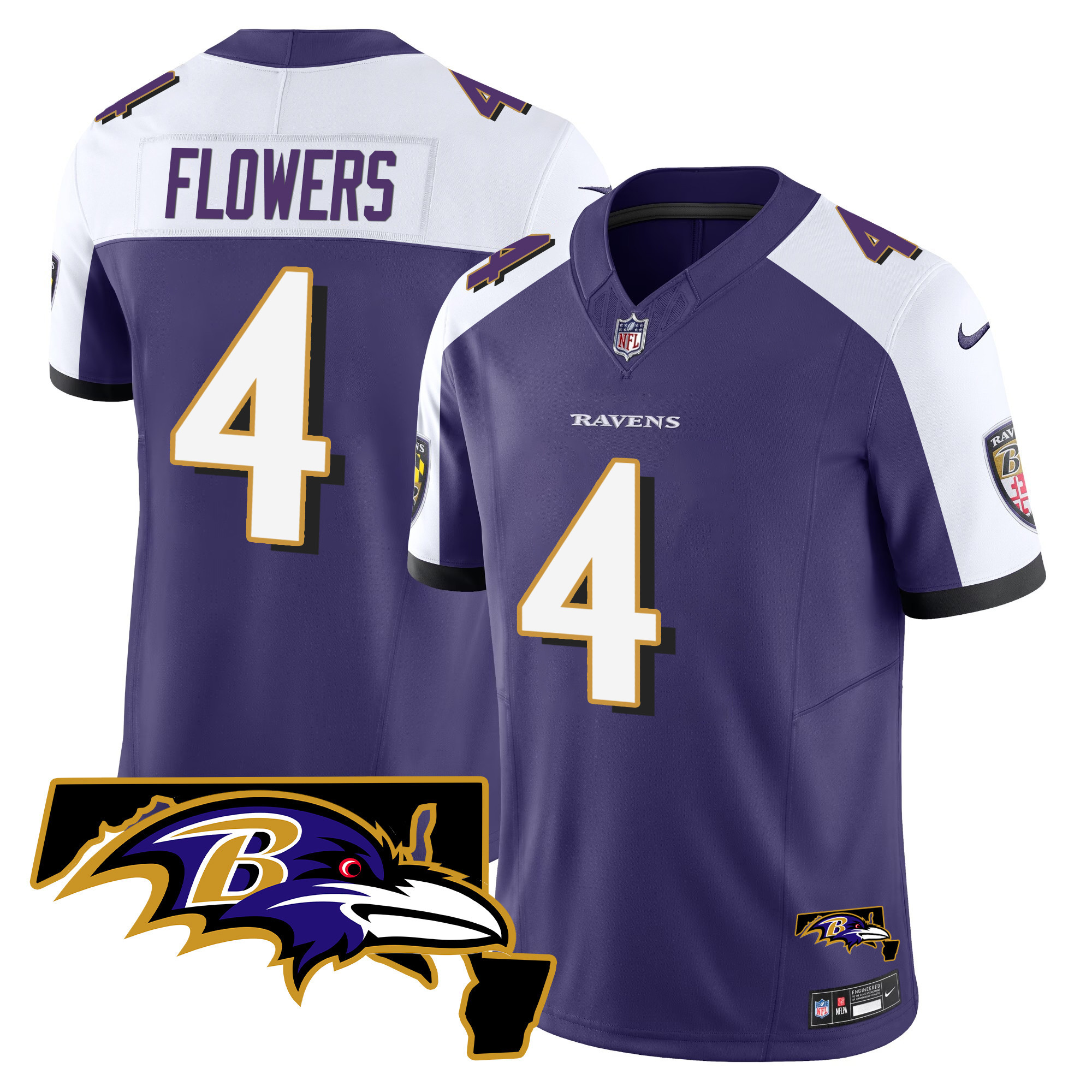 Zay Flowers Men's Baltimore Ravens Maryland Patch Vapor Limited Purple Alternate Jersey All Stitched