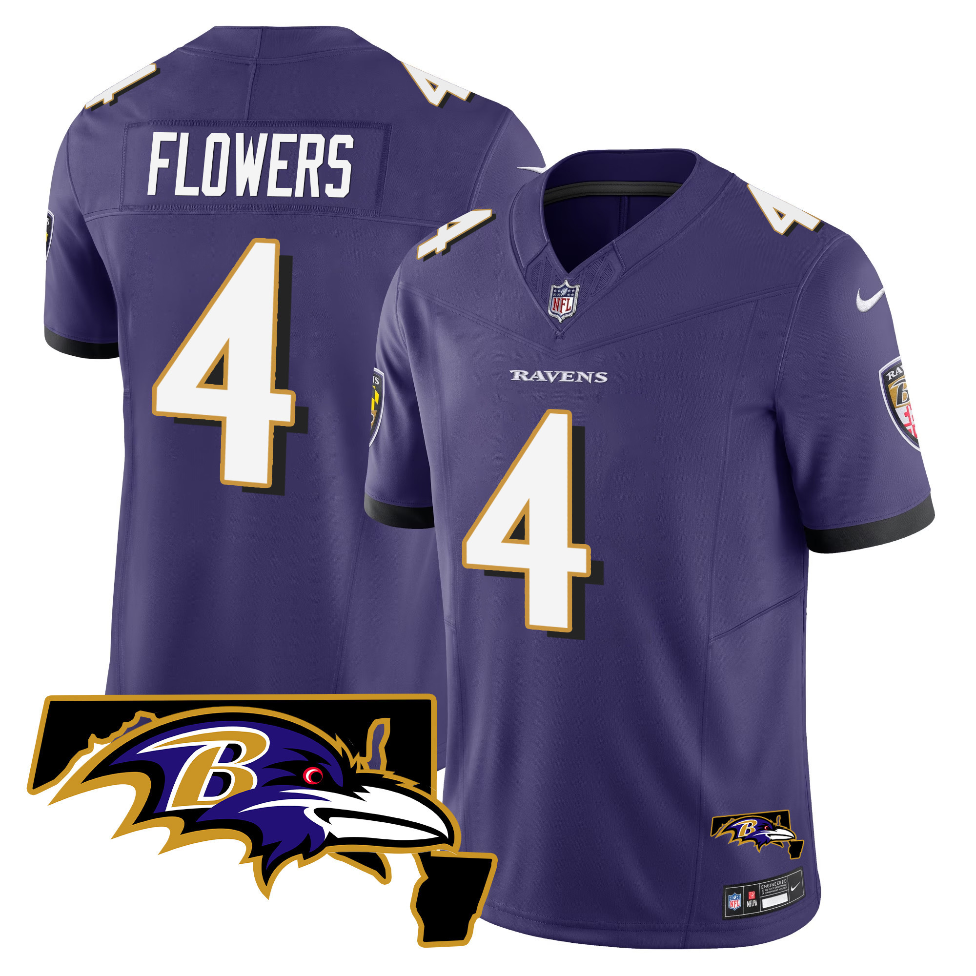 Zay Flowers Men's Baltimore Ravens Maryland Patch Vapor Limited Purple Jersey All Stitched