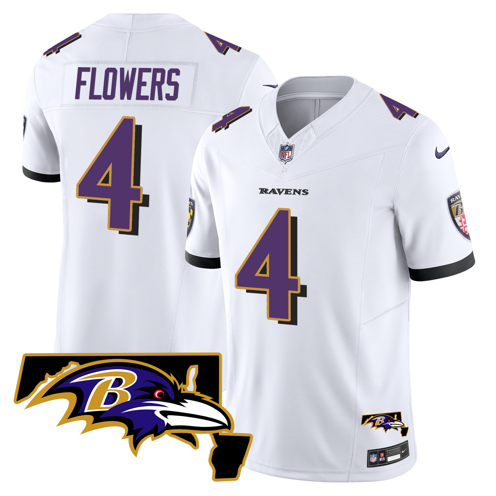 Zay Flowers Men's Baltimore Ravens Maryland Patch Vapor Limited White Jersey All Stitched