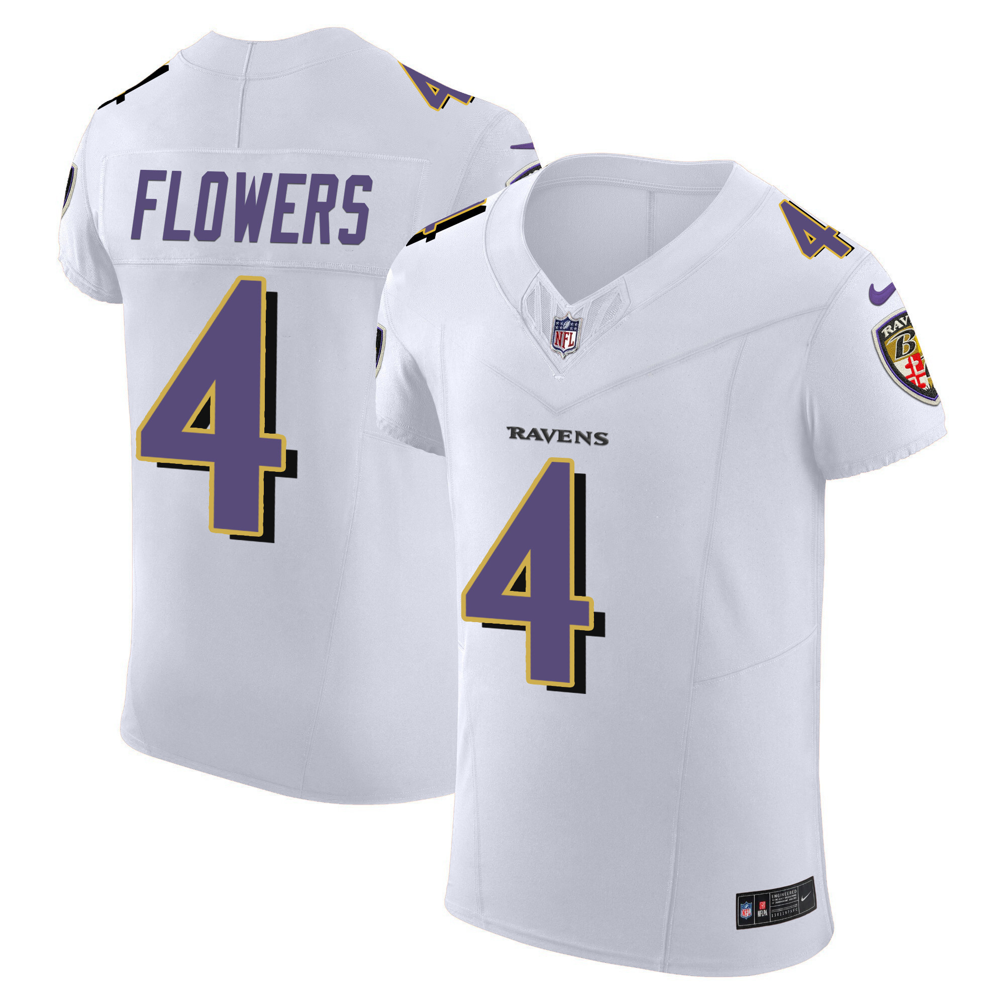 Zay Flowers Men's Baltimore Ravens Vapor Elite White Jersey All Stitched