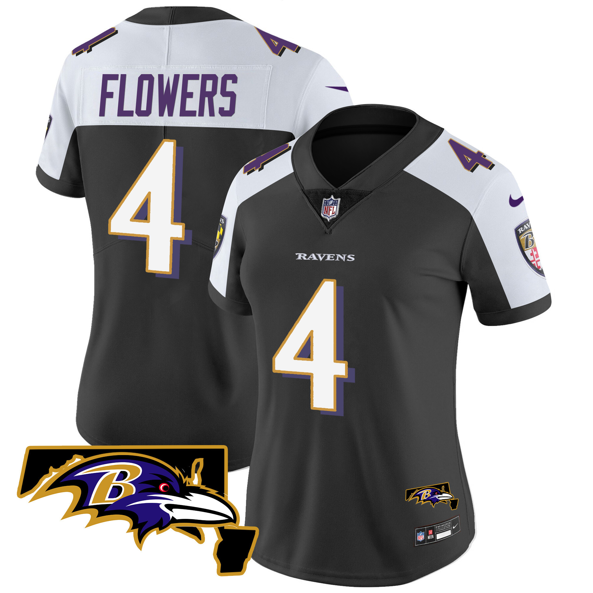 Zay Flowers WoMen's Baltimore Ravens Maryland Patch Vapor Limited Black Alternate Jersey All Stitched