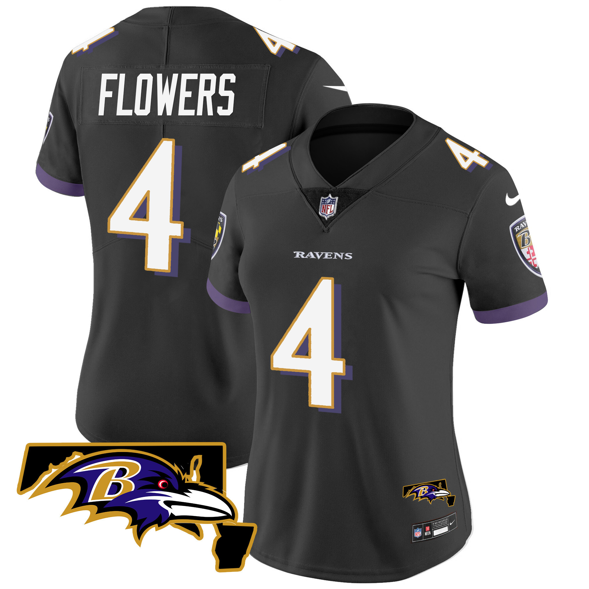 Zay Flowers WoMen's Baltimore Ravens Maryland Patch Vapor Limited Black Jersey All Stitched