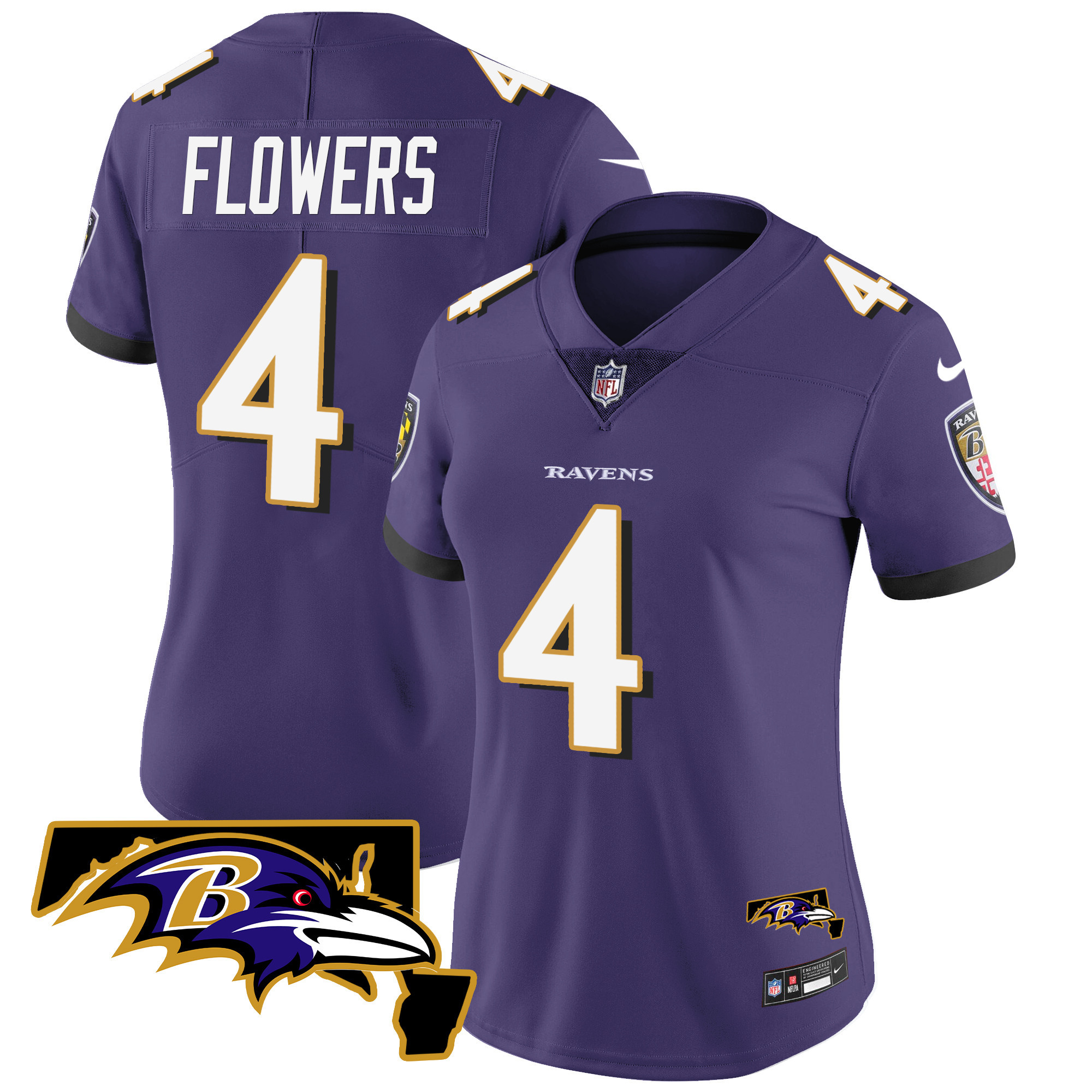 Zay Flowers WoMen's Baltimore Ravens Maryland Patch Vapor Limited Purple Jersey All Stitched