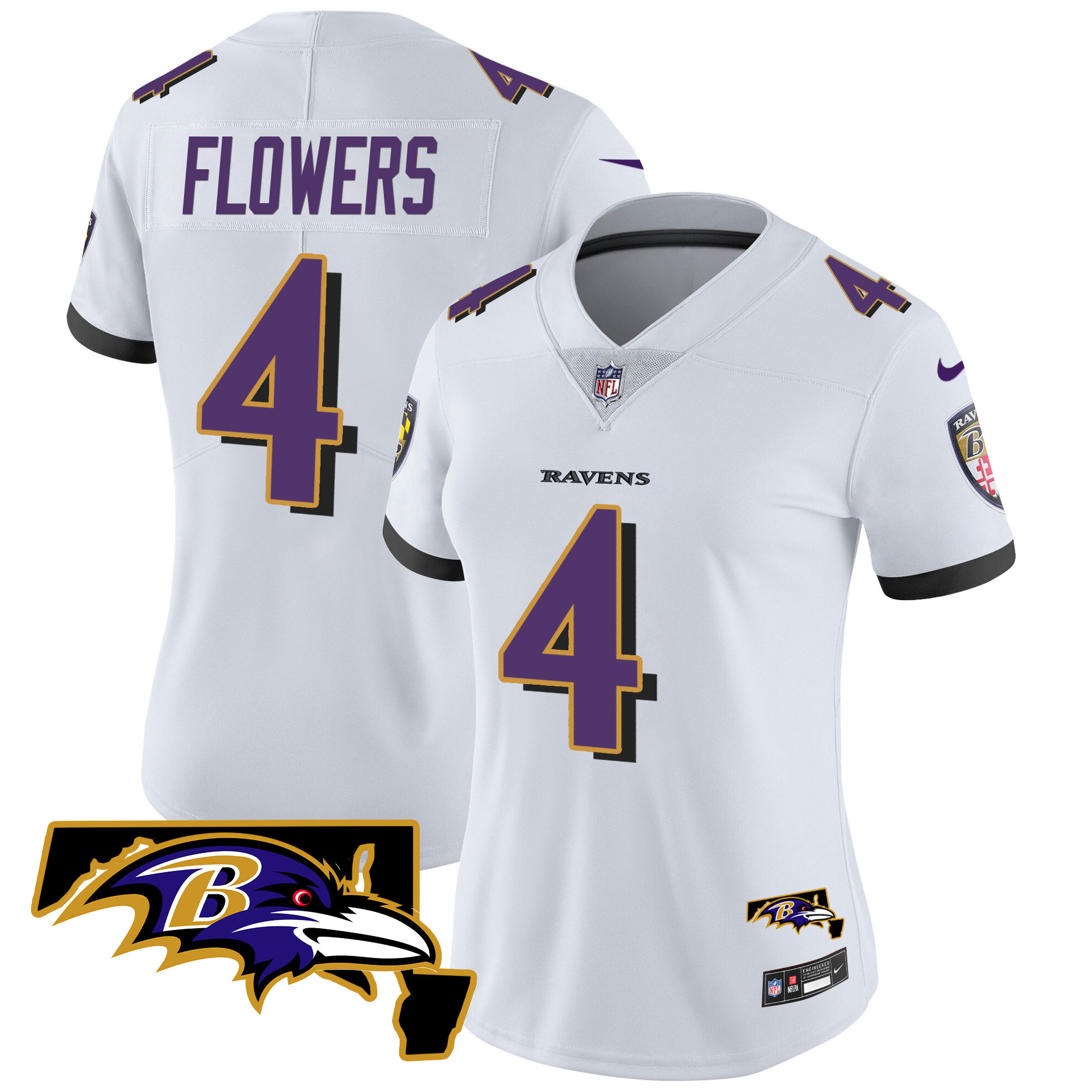 Zay Flowers WoMen's Baltimore Ravens Maryland Patch Vapor Limited White Jersey All Stitched