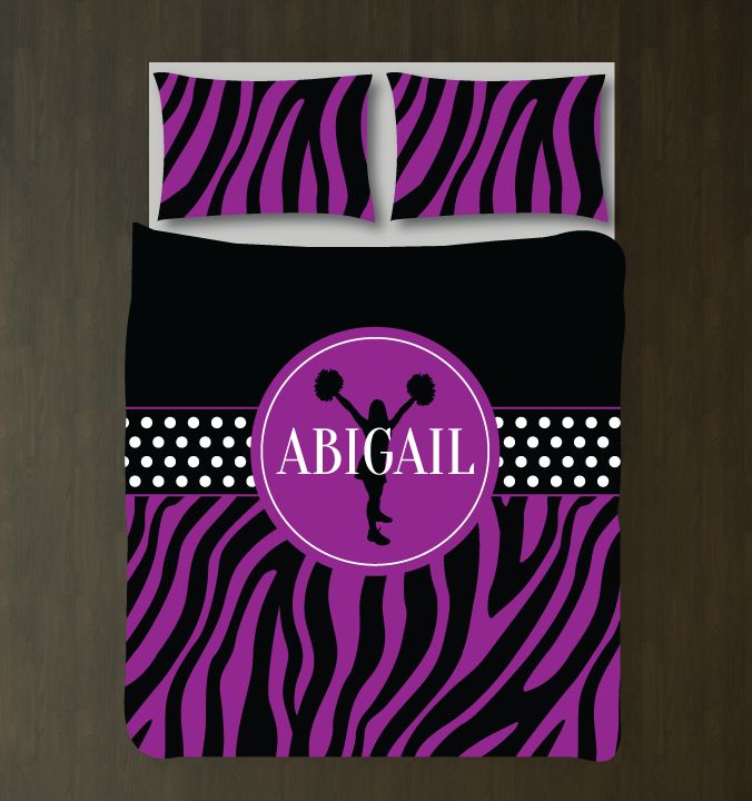 Zebra Print Custom Cheerleading With Name Purple And Black 3D Customized Duvet Cover Bedding Set