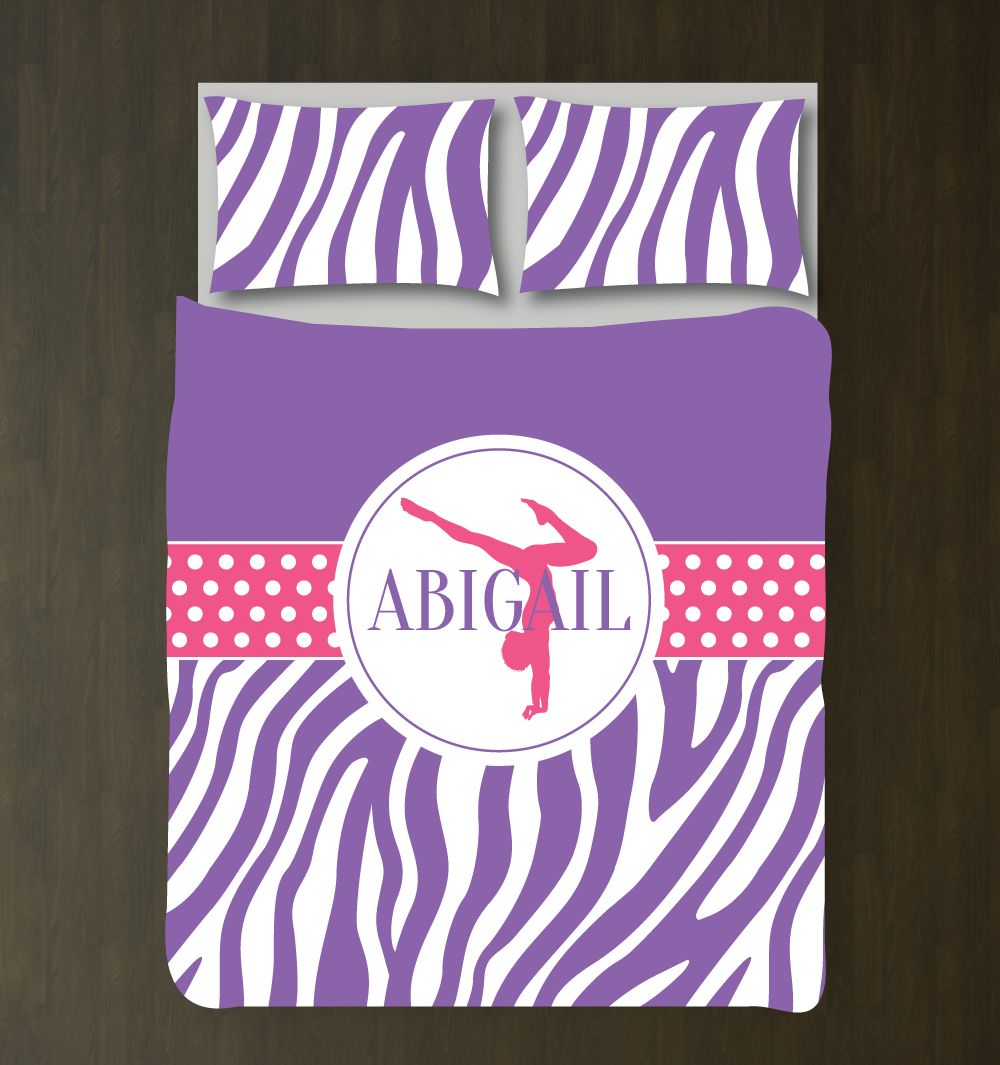 Zebra Print Gymnastics Customized Amethyst Purple And Bubble Gum Pink Duvet Cover Bedding Set