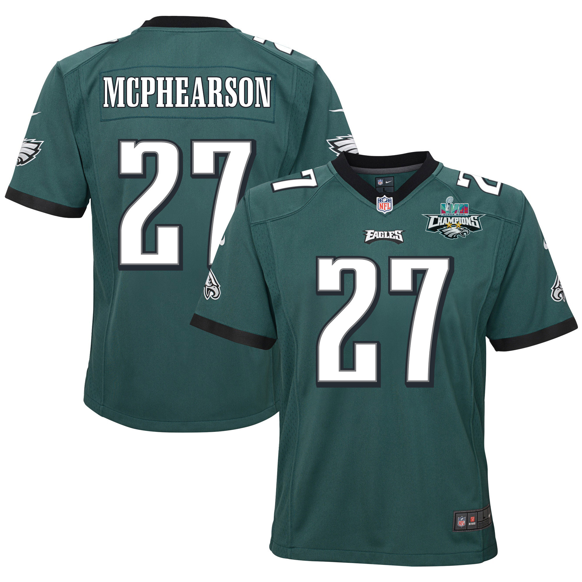 Zech McPhearson 27 Philadelphia Eagles Super Bowl LVII Champions 2 Stars 2 Stars Youth Game Stitched Jersey – Black