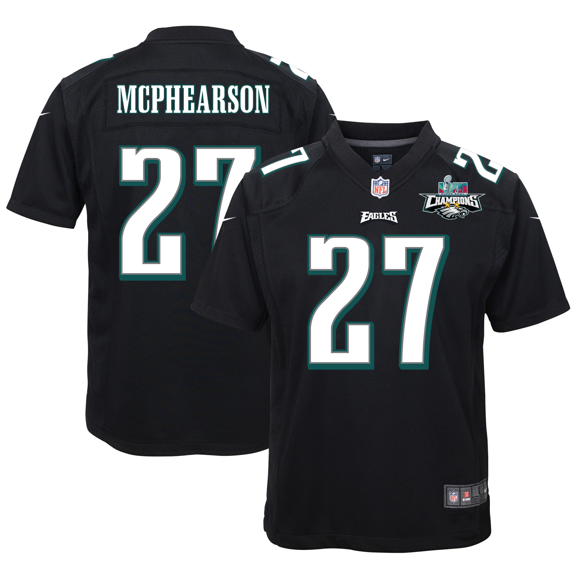 Zech McPhearson 27 Philadelphia Eagles Super Bowl LVII Champions 2 Stars Youth Game Stitched Jersey – Black