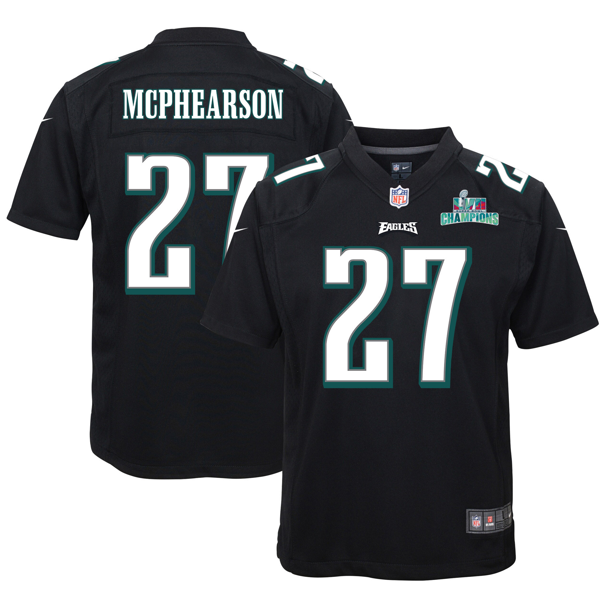 Zech McPhearson 27 Philadelphia Eagles Super Bowl LVII Champions Youth Game Stitched Jersey – Black