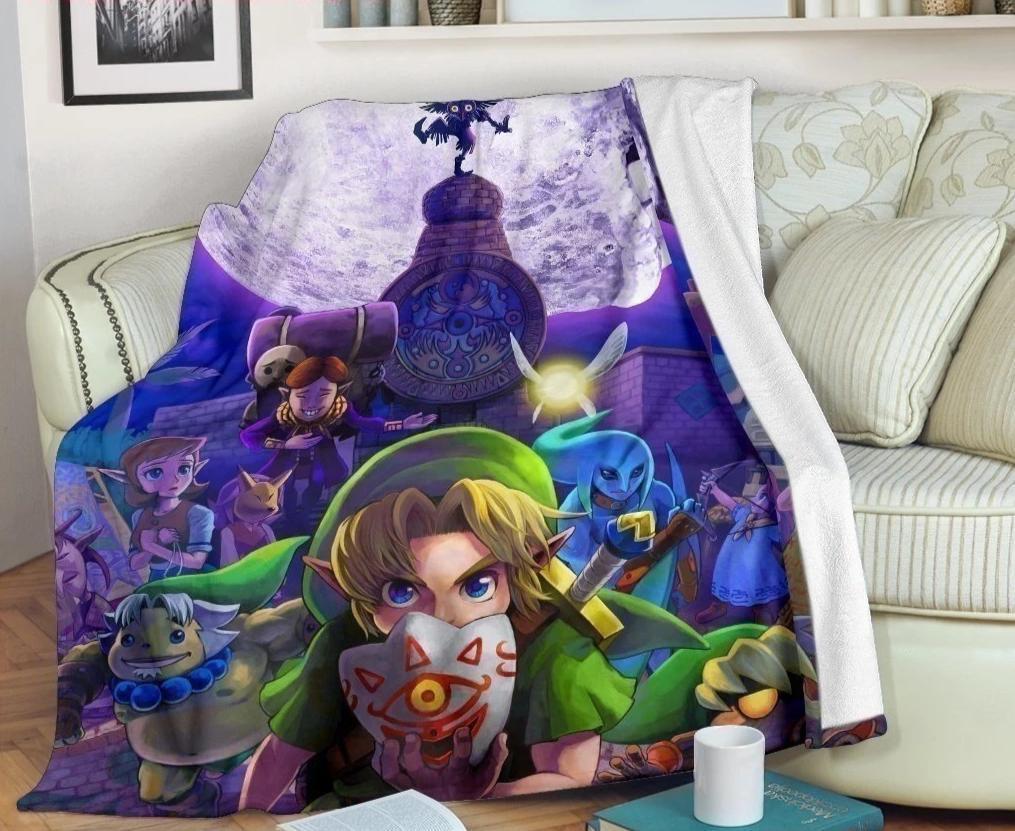 Zelda Majoras 3d Blue Full Character Sherpa Blanket Cozy Blanket Fleece Blanket