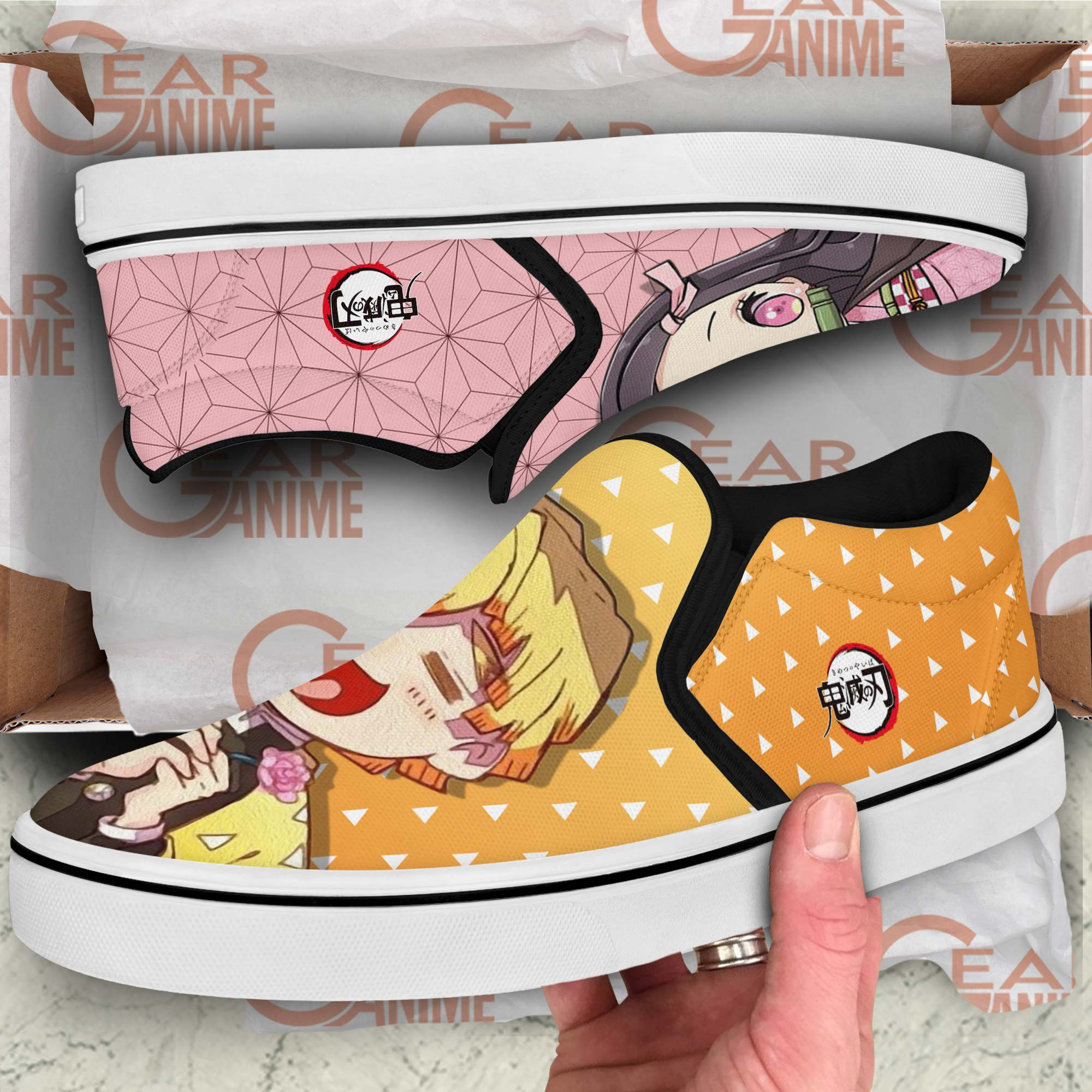 Zenitsu And Nezuko Slip-On Shoes Canvas Custom Anime Demon Slayer Shoes