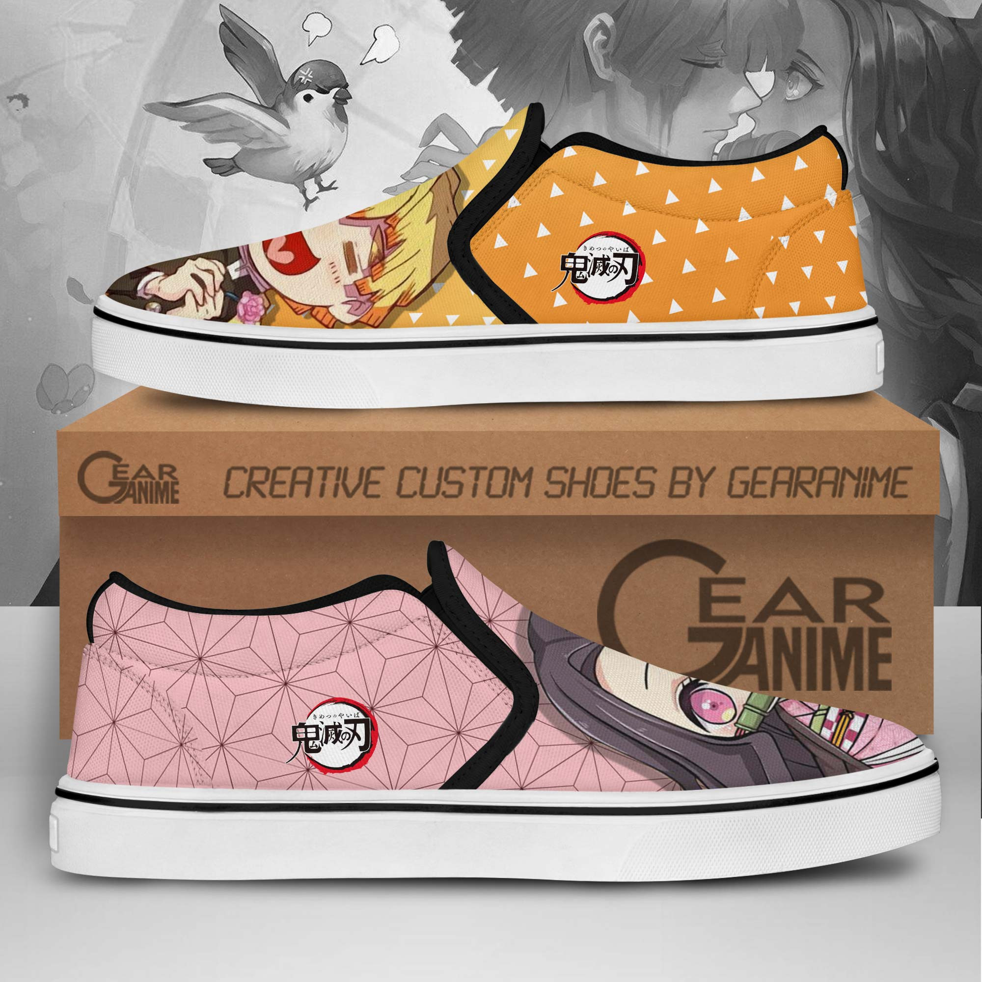 Zenitsu And Nezuko Slip-On Shoes Canvas Custom Anime Demon Slayer Shoes