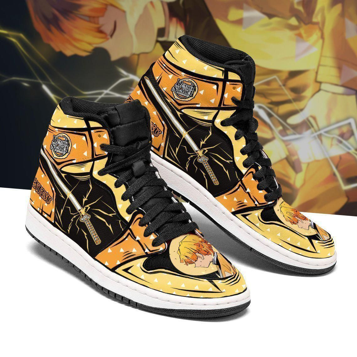Zenitsu Demon Slayer Anime 1 High Top Air Jordan Sneaker, Air Jordan Hightop