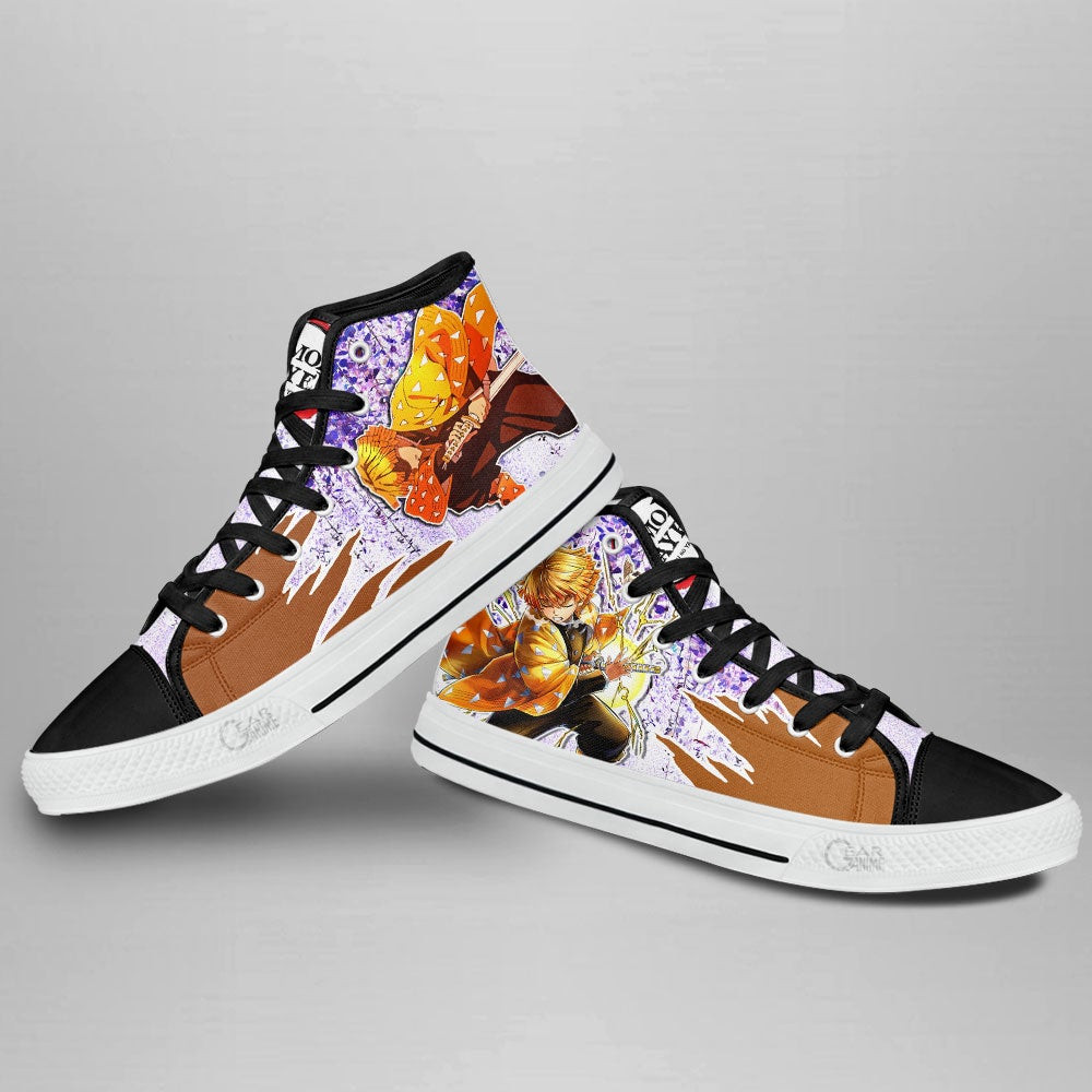 Zenitsu High Top Shoes Demon Slayer Anime Sneakers Wisteria Style