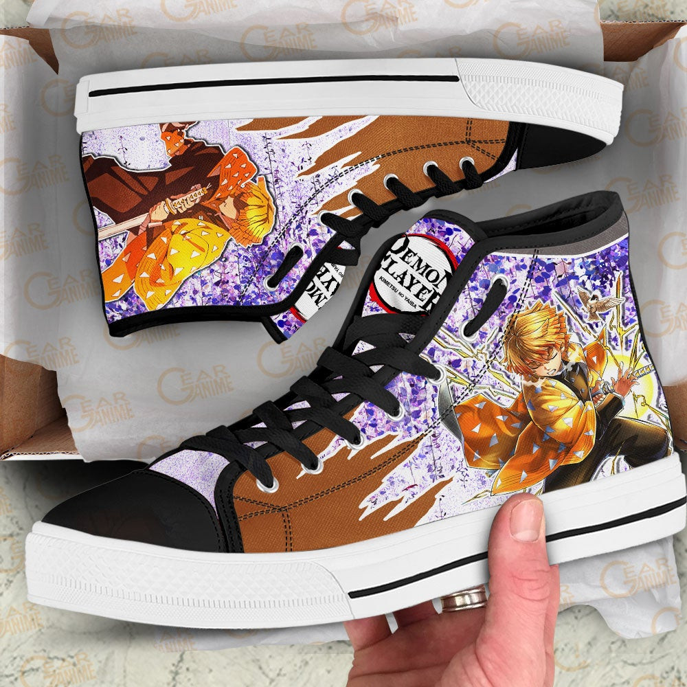 Zenitsu High Top Shoes Demon Slayer Anime Sneakers Wisteria Style