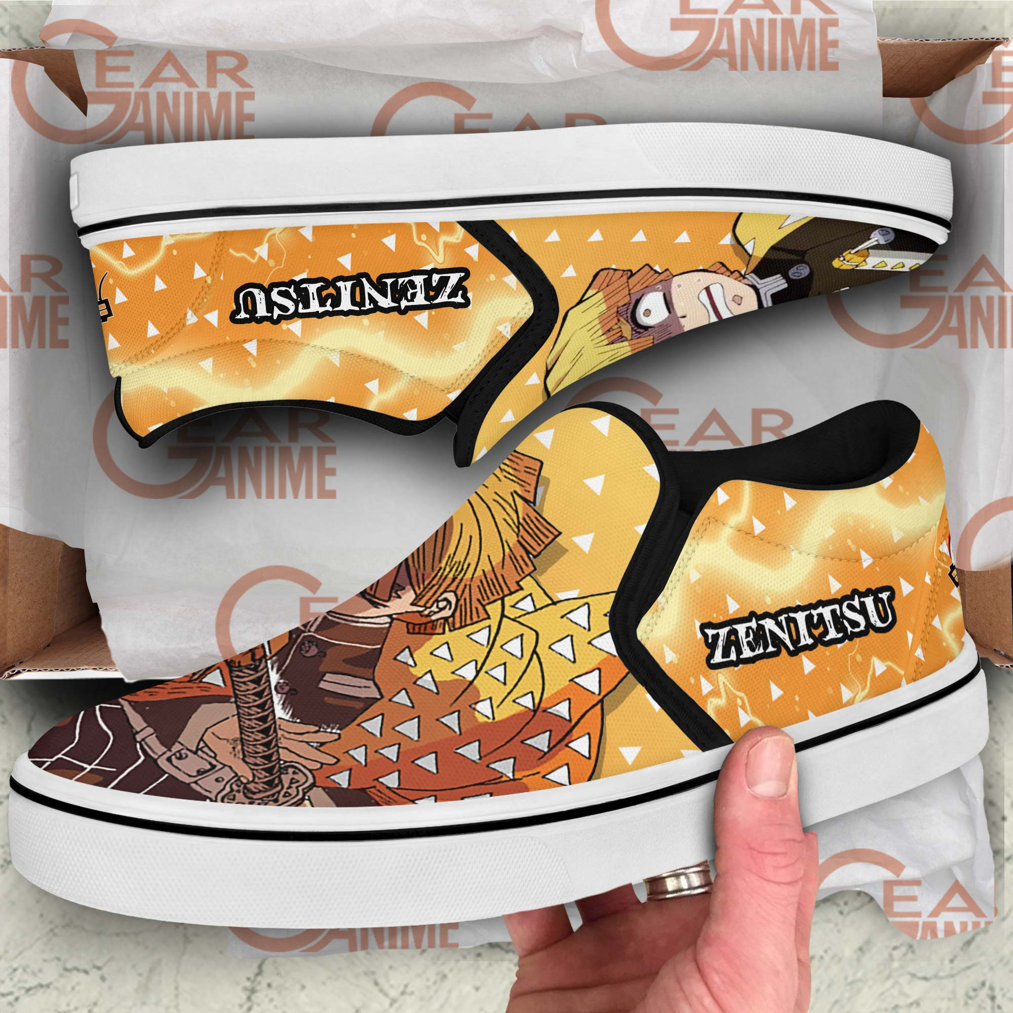 Zenitsu Slip-On Shoes Canvas Canvas Custom Demon Slayer Anime Shoes