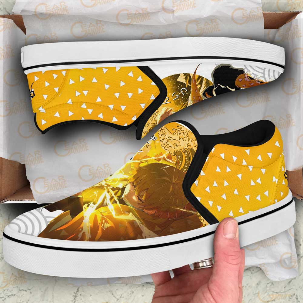 Zenitsu Thunder Slip-On Shoes Canvas Custom Demon Slayer Anime Shoes