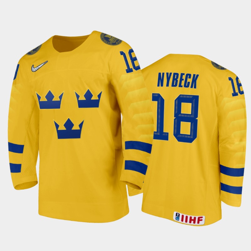 Zion Nybeck Sweden Gold Home Jersey 2022 IIHF World Junior Championship