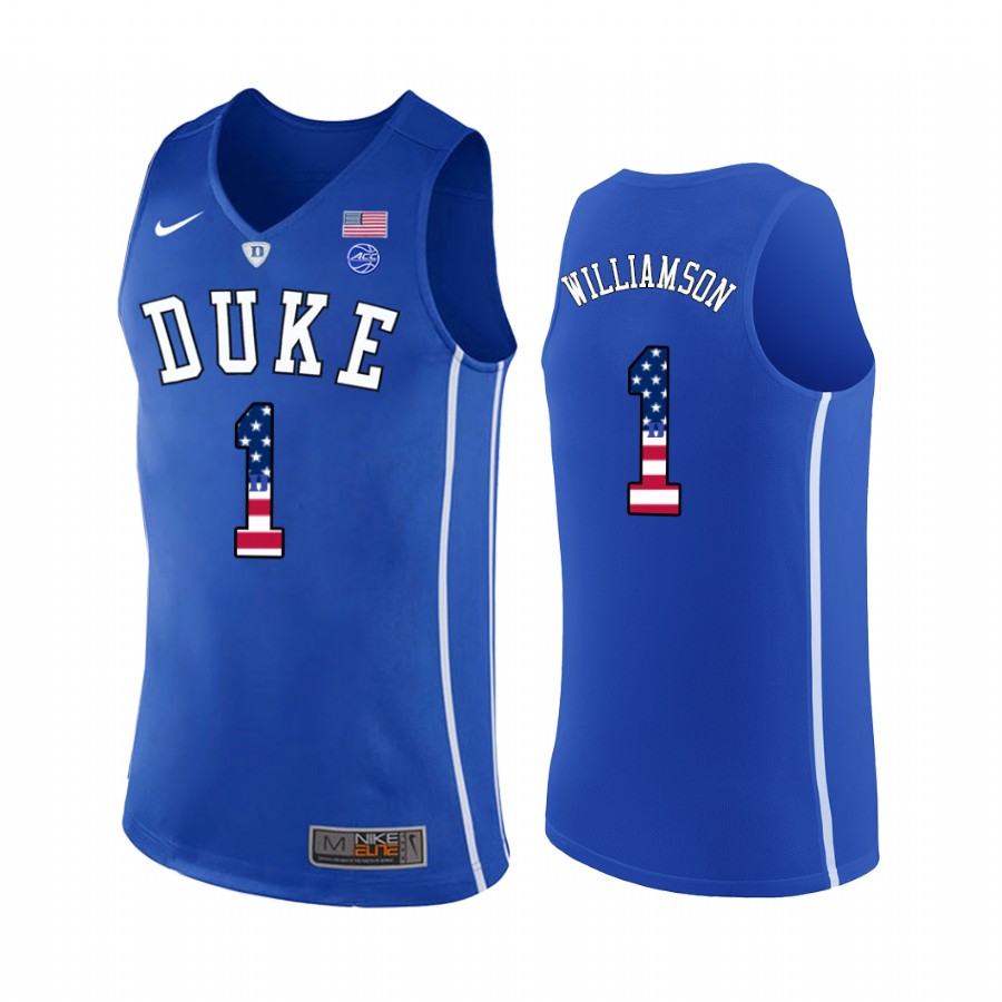 Zion Williamson Duke Blue Devils #1 USA Flag College Jersey - Royal