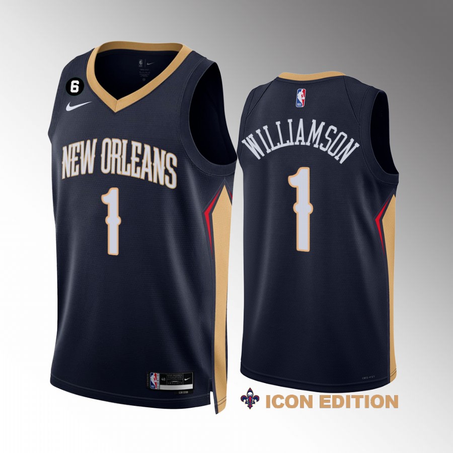 Zion Williamson New Orleans Pelicans #1 Navy Jersey 2022-23 Icon Edition NO.6 Patch