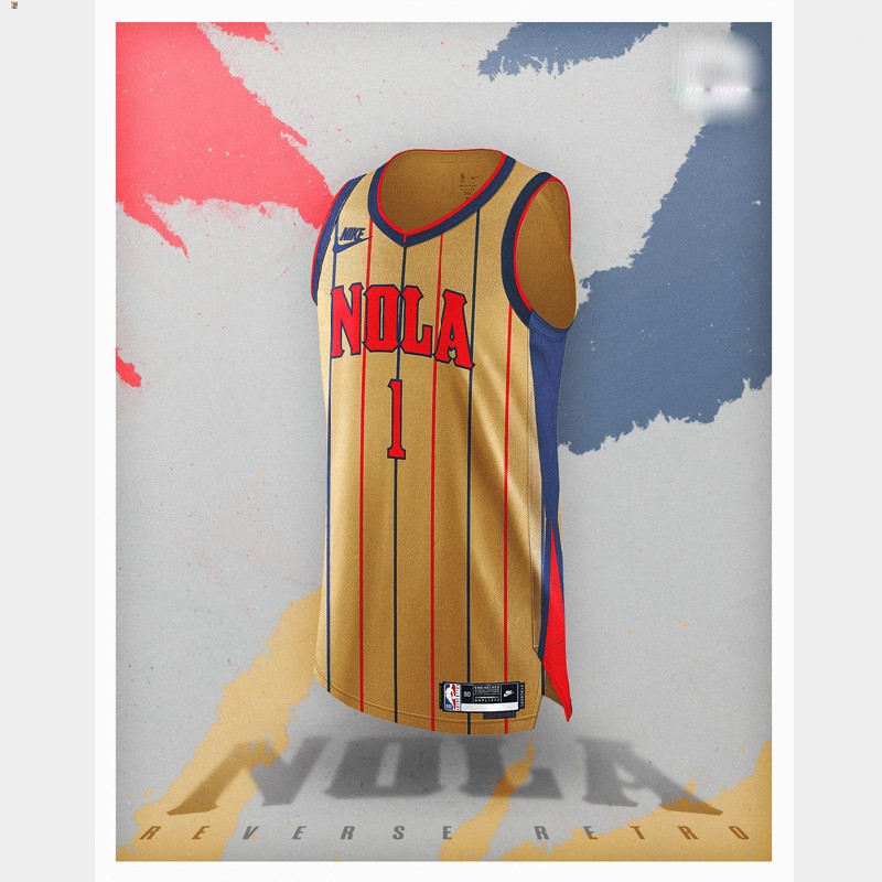 Zion Williamson New Orleans Pelicans Gold #1 Jersey NBA Reverse Retro