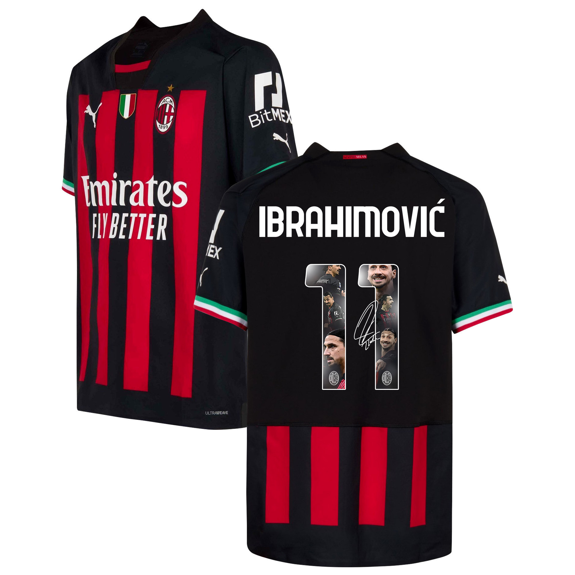 Zlatan Ibrahimovic 11 AC Milan Photos And Sign 2022-23 Home Men Soccer Jersey-Red/Black