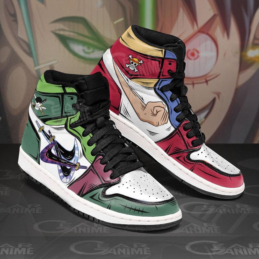 Zoro and Luffy JD1s Sneakers One Piece Anime Shoes, Air Jordan Hightop