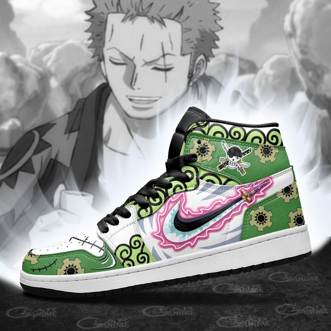 Zoro Enma Haki JD1s Sneakers Anime Wano Arc One Piece Shoes, Air Jordan Hightop