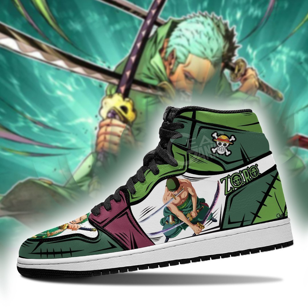 Zoro JD1s Sneakers Anime One Piece Shoes, Air Jordan Hightop